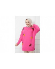 Meyve Nakışlı Tunik - Fuşya