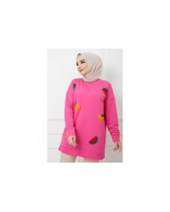Meyve Nakışlı Tunik - Fuşya