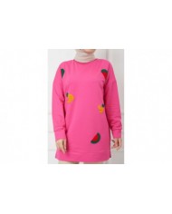 Meyve Nakışlı Tunik - Fuşya