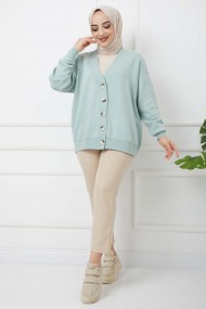 Önü Düğmeli Triko Hırka - Yeşil