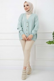 Önü Düğmeli Triko Hırka - Yeşil