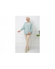 Önü Düğmeli Triko Hırka - Yeşil