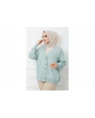 Önü Düğmeli Triko Hırka - Yeşil