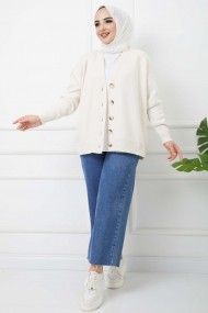 Önü Düğmeli Triko Hırka - Bej