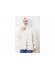 Önü Düğmeli Triko Hırka - Bej