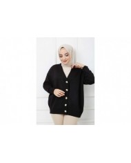 Önü Düğmeli Triko Hırka - Siyah