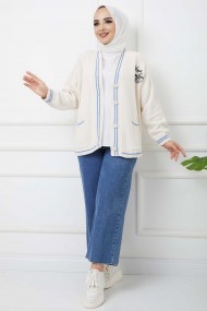 Çizgili Çift Cepli Triko Hırka