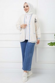 Çizgili Çift Cepli Triko Hırka