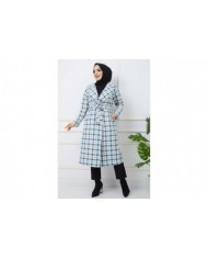 Ekose Kaşe Kaban - Mavi