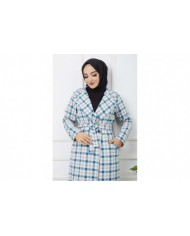 Ekose Kaşe Kaban - Mavi