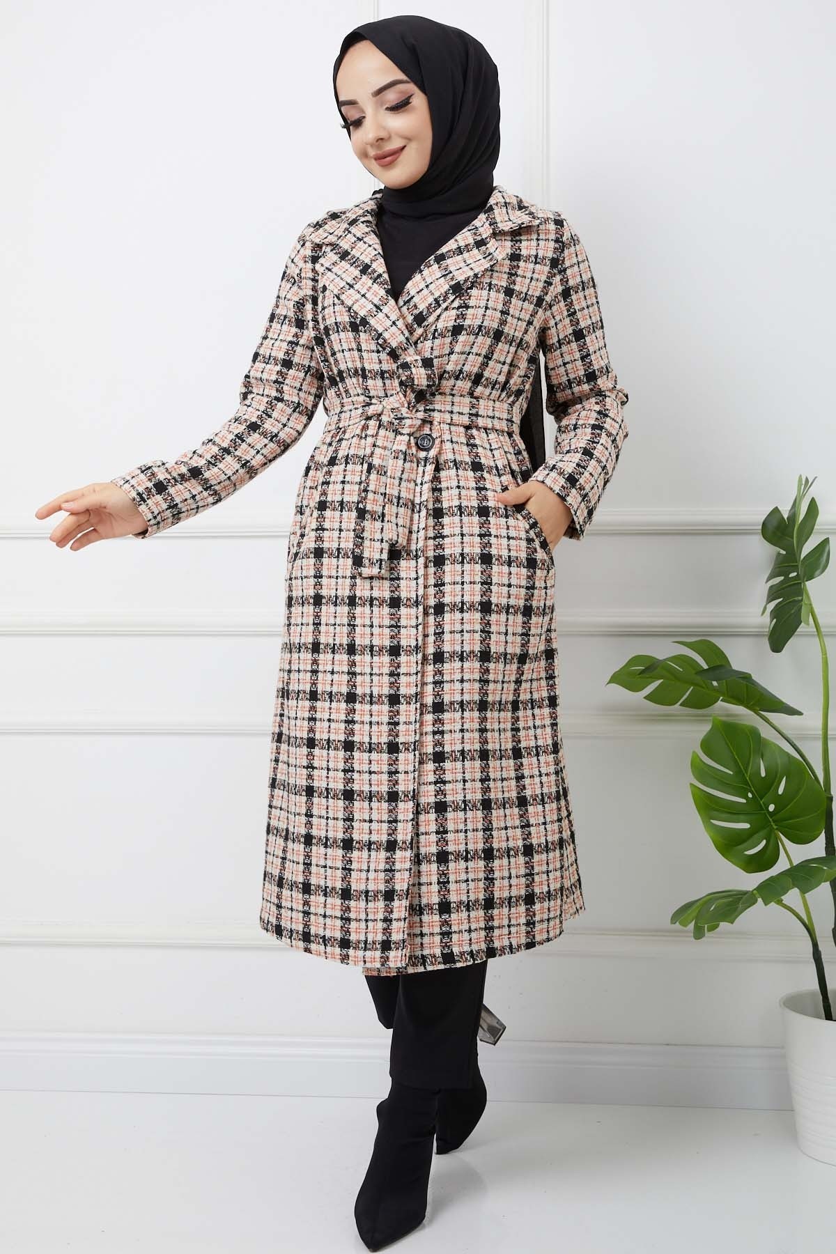 Ekose Kaşe Kaban - Oranj