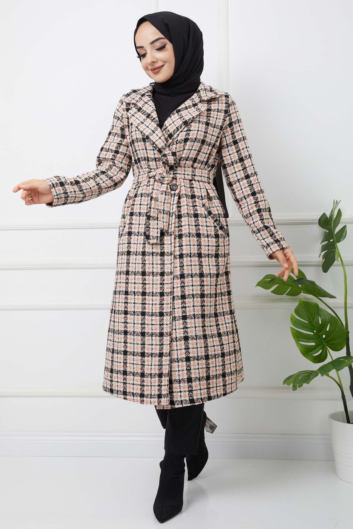 Ekose Kaşe Kaban - Oranj