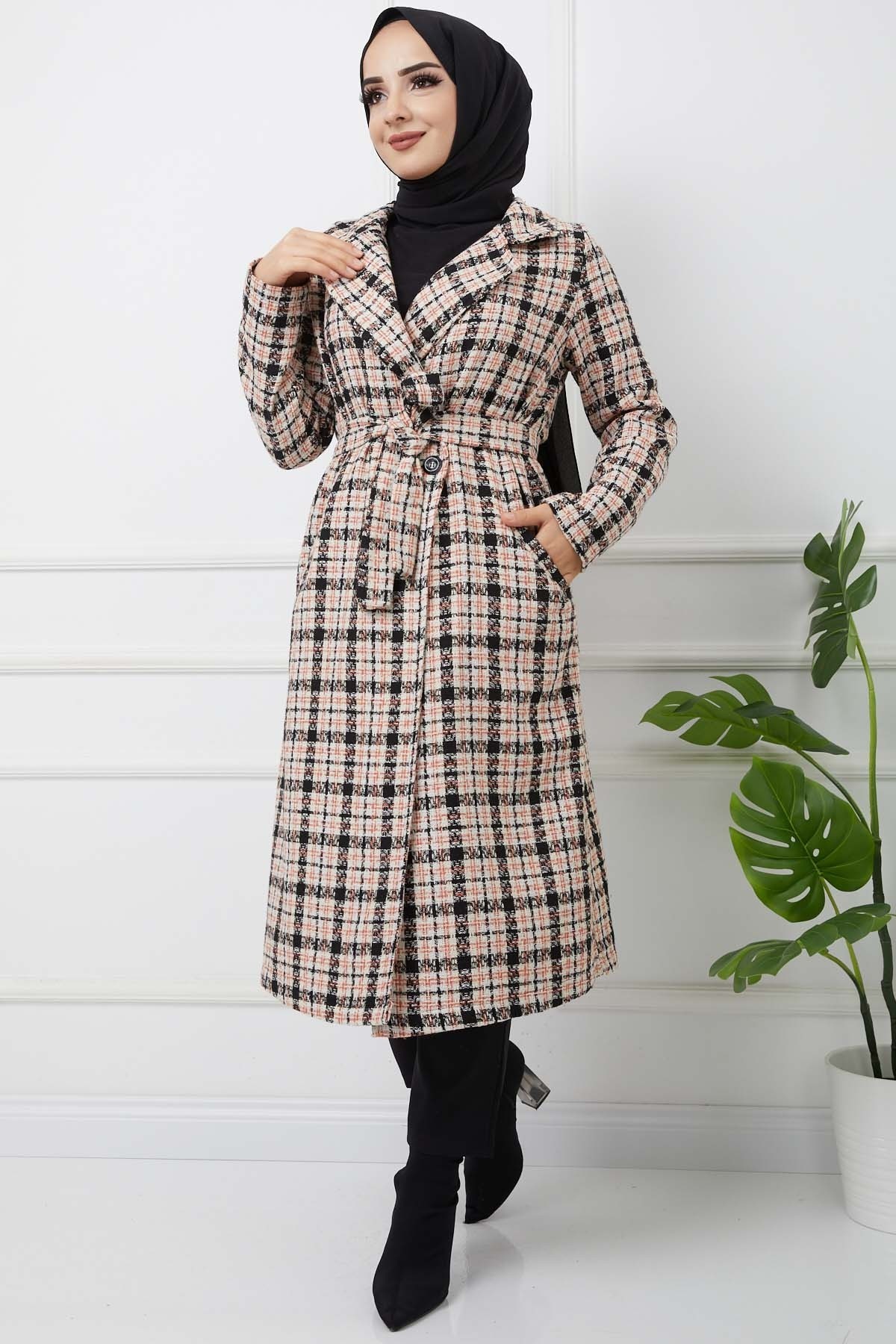 Ekose Kaşe Kaban - Oranj