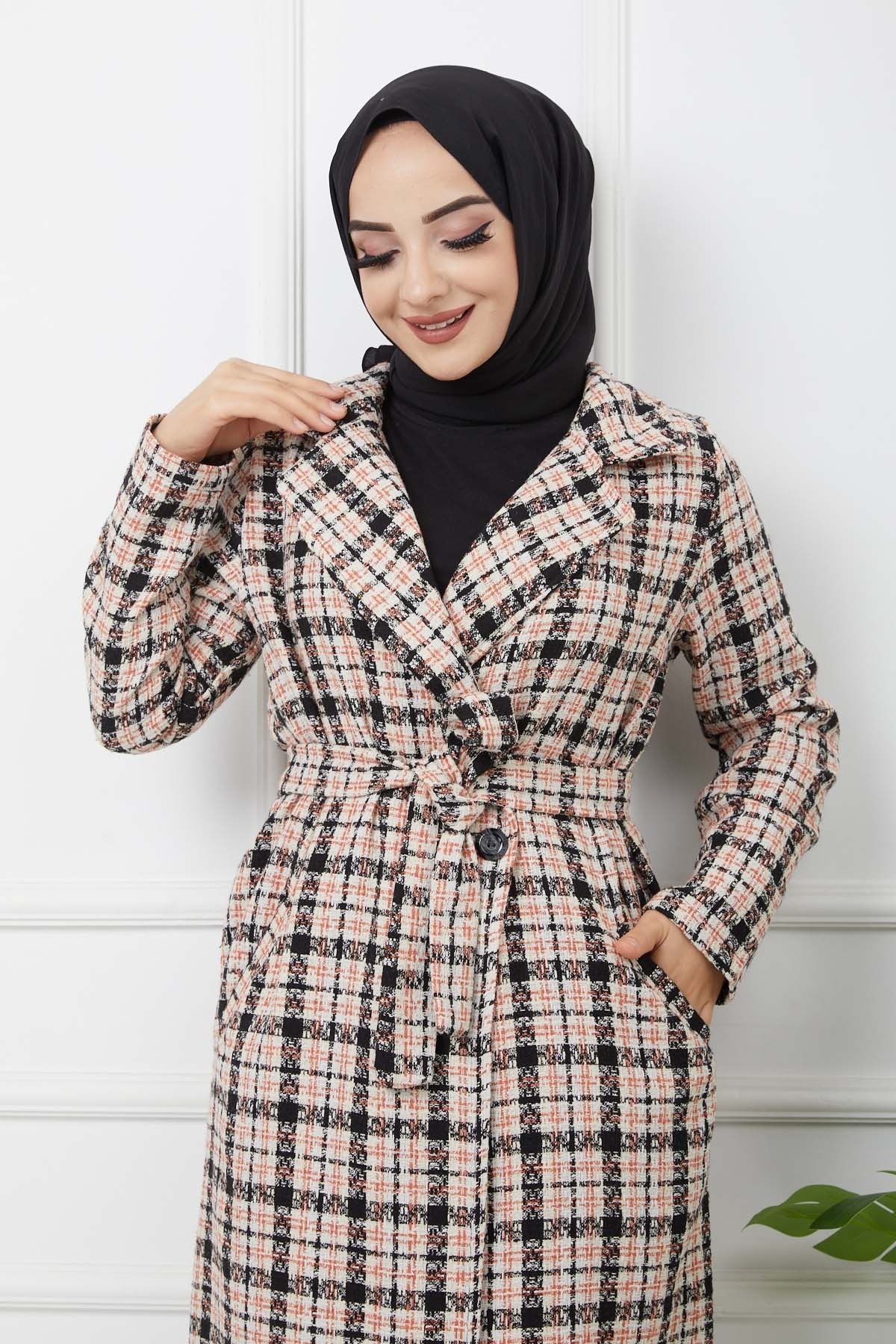 Ekose Kaşe Kaban - Oranj