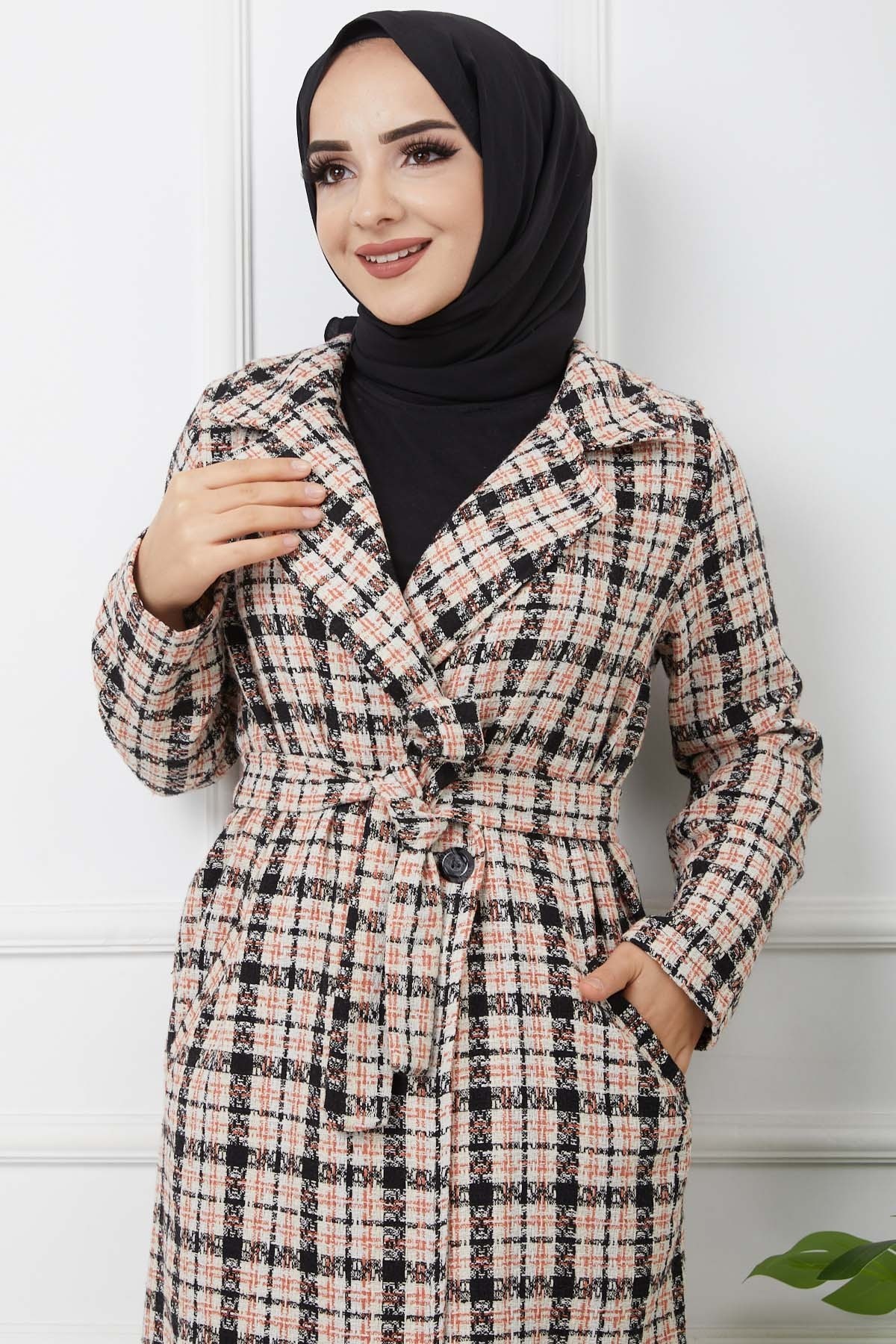 Ekose Kaşe Kaban - Oranj