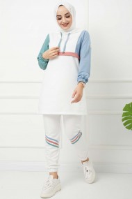 Garnili Şerit Detaylı Takım - Beyaz