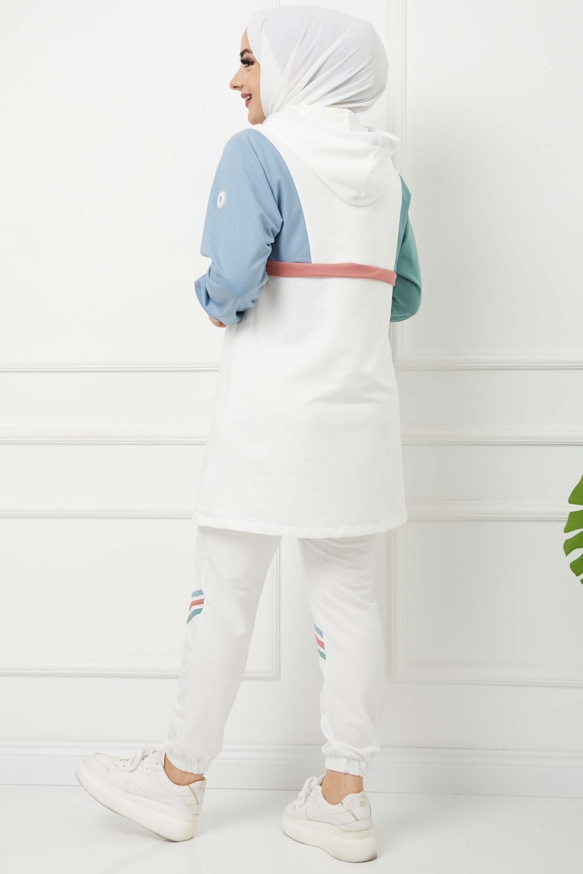 Garnili Şerit Detaylı Takım - Beyaz