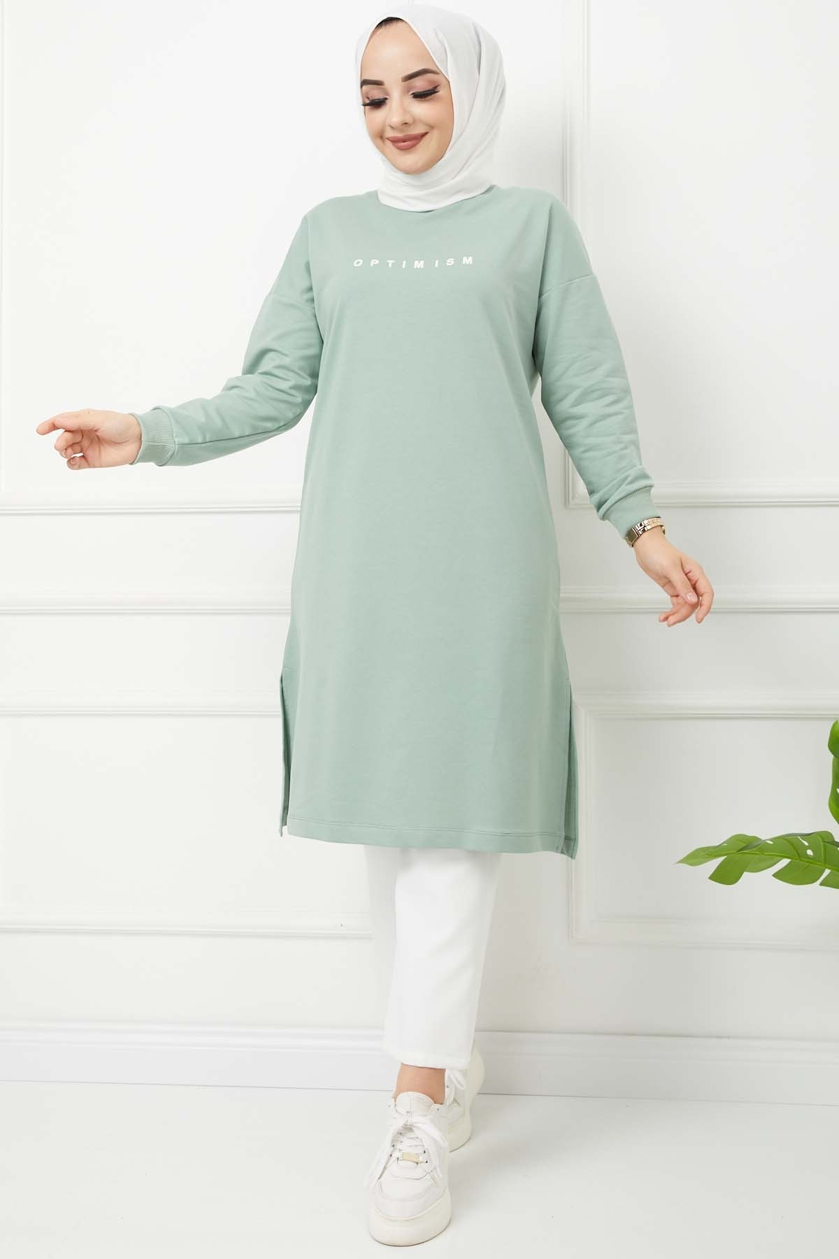 Baskılı Uzun Tunik - Yeşil