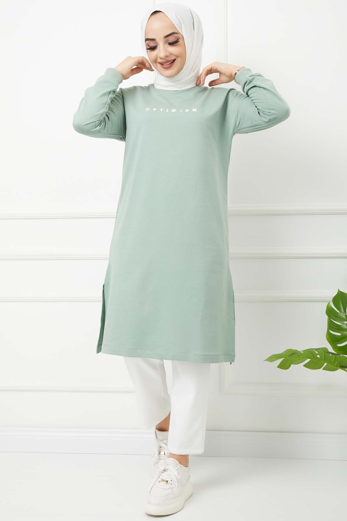 Baskılı Uzun Tunik - Yeşil