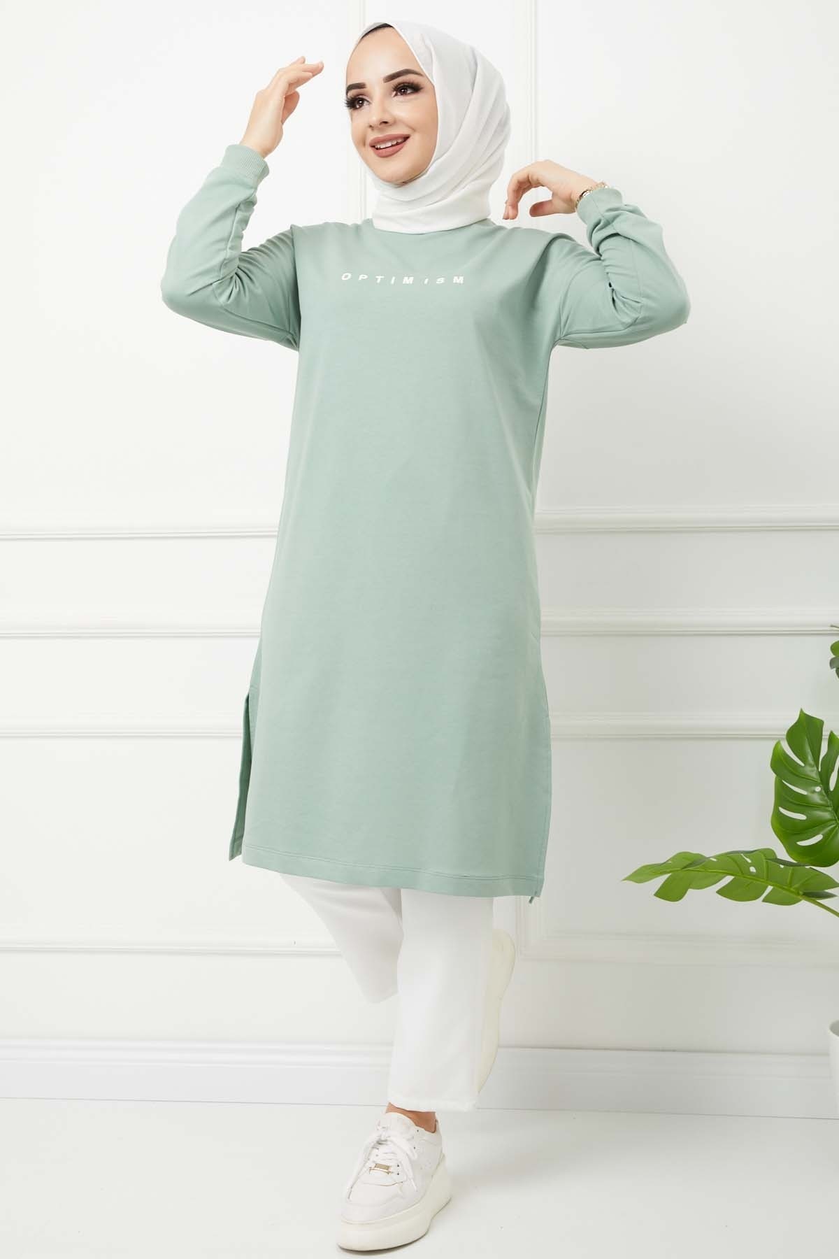 Baskılı Uzun Tunik - Yeşil