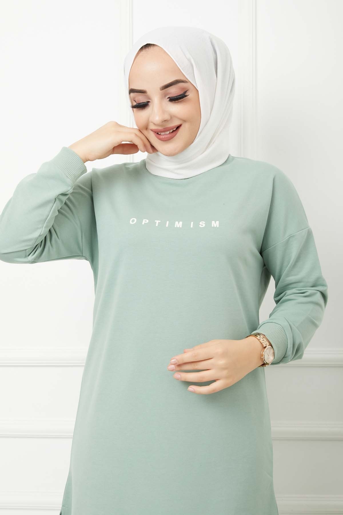 Baskılı Uzun Tunik - Yeşil