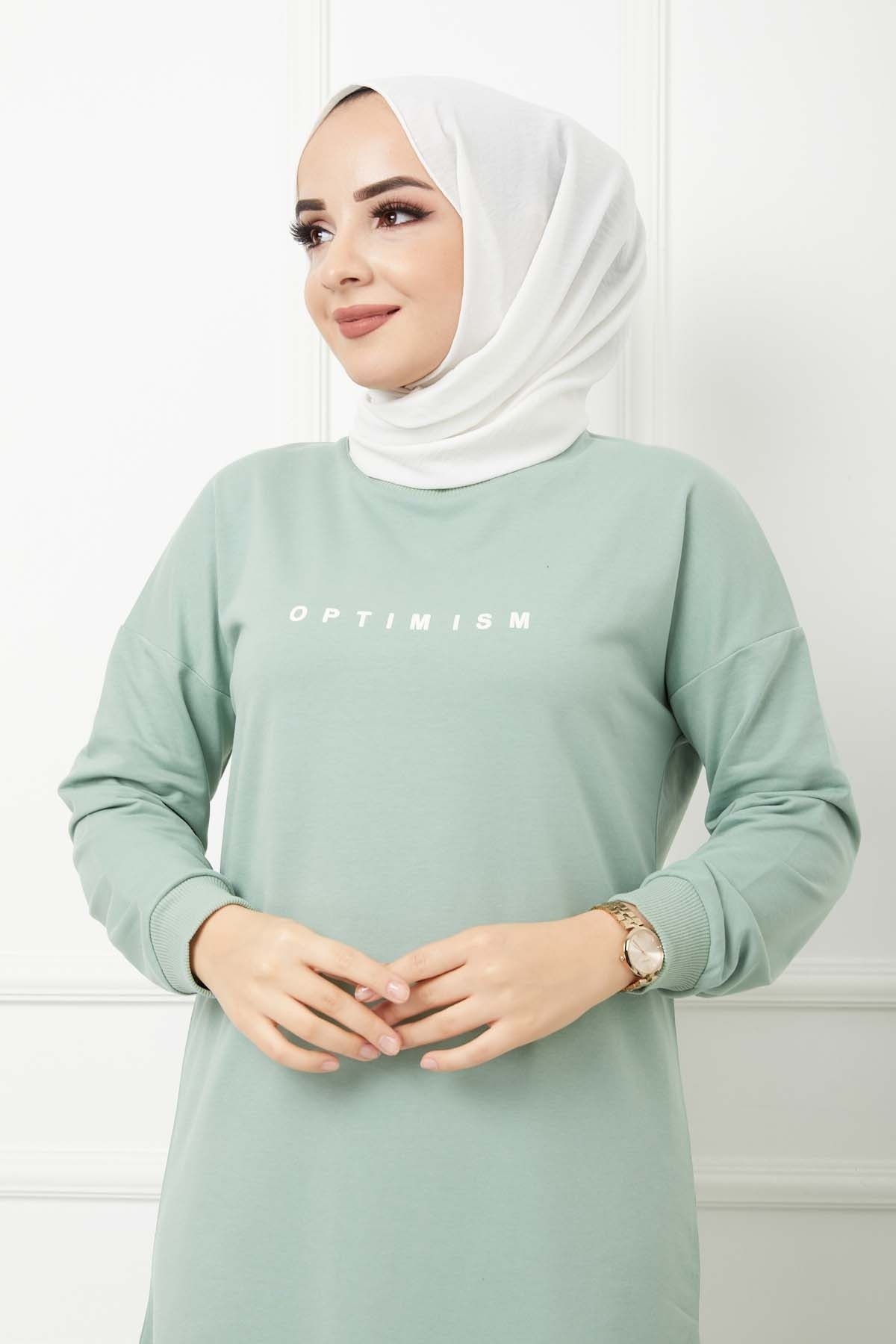 Baskılı Uzun Tunik - Yeşil