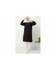 Baskılı Uzun Tunik - Siyah