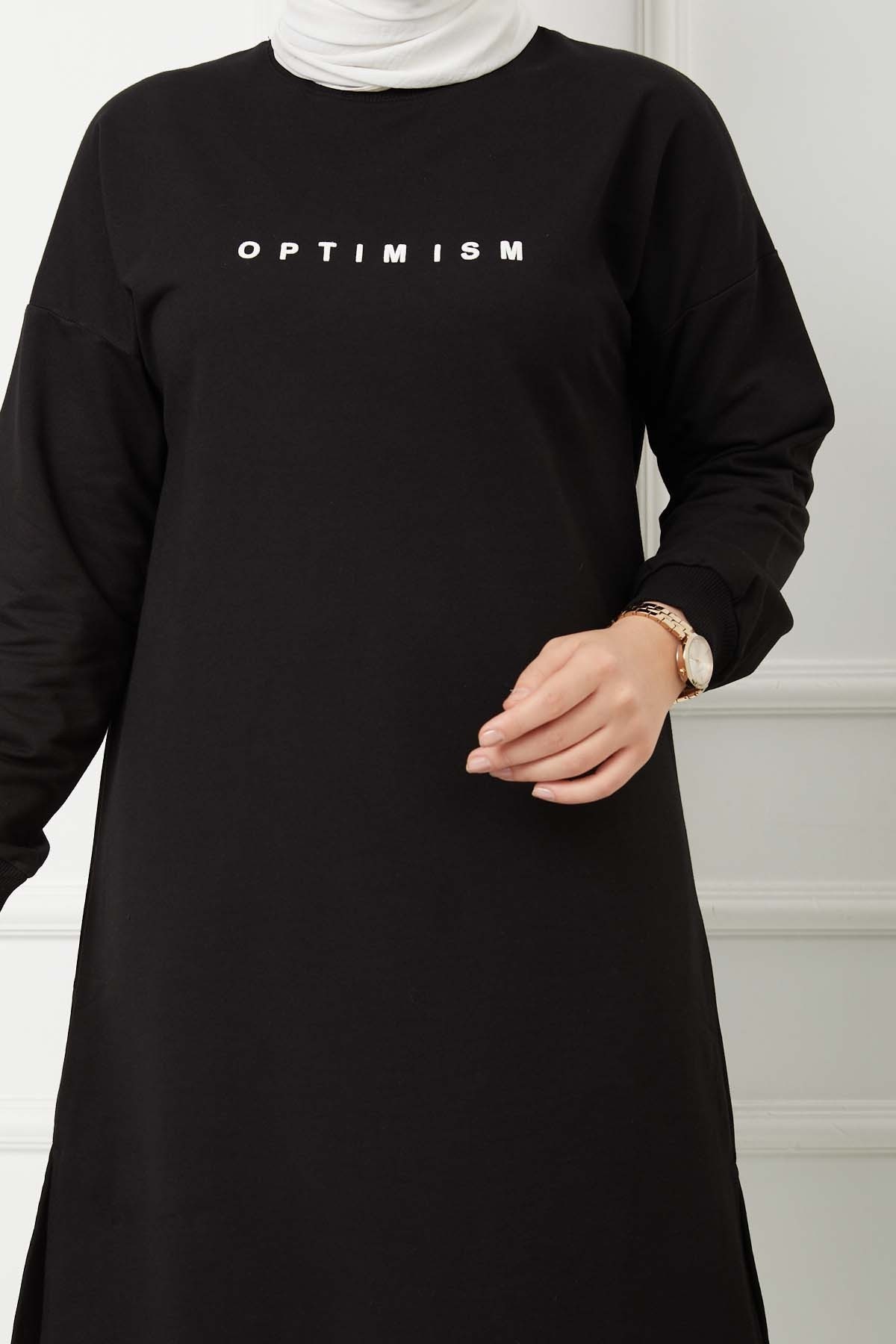 Baskılı Uzun Tunik - Siyah