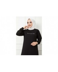 Baskılı Uzun Tunik - Siyah