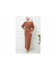 Süper Krep Kemerli Elbise - Bisküvi