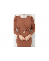 Süper Krep Kemerli Elbise - Bisküvi