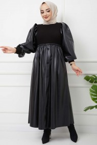 Deri Ve Triko Uyumlu Elbise