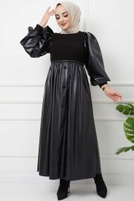 Deri Ve Triko Uyumlu Elbise