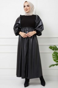 Deri Ve Triko Uyumlu Elbise