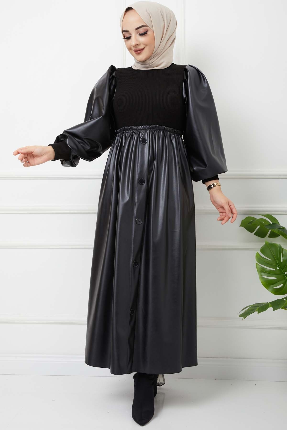 Deri Ve Triko Uyumlu Elbise