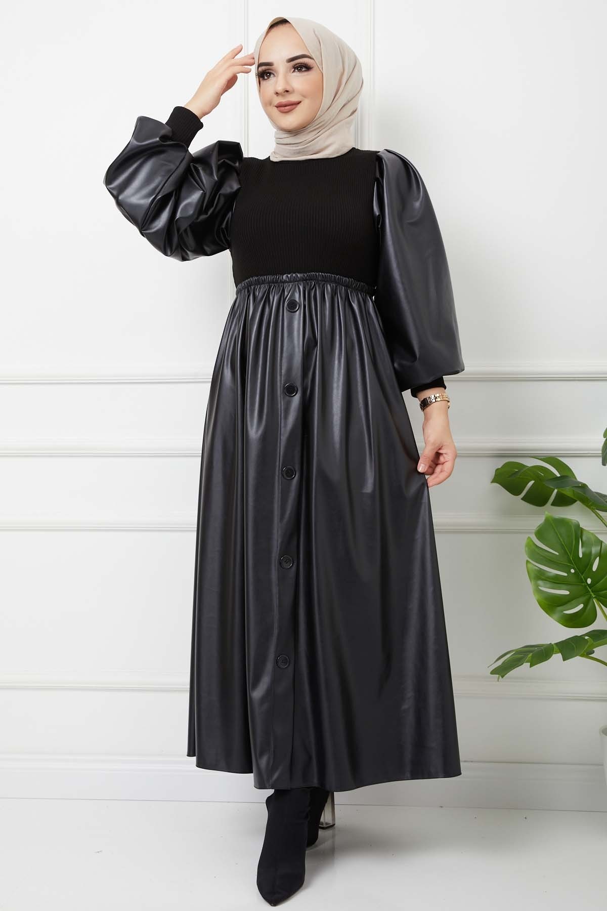 Deri Ve Triko Uyumlu Elbise