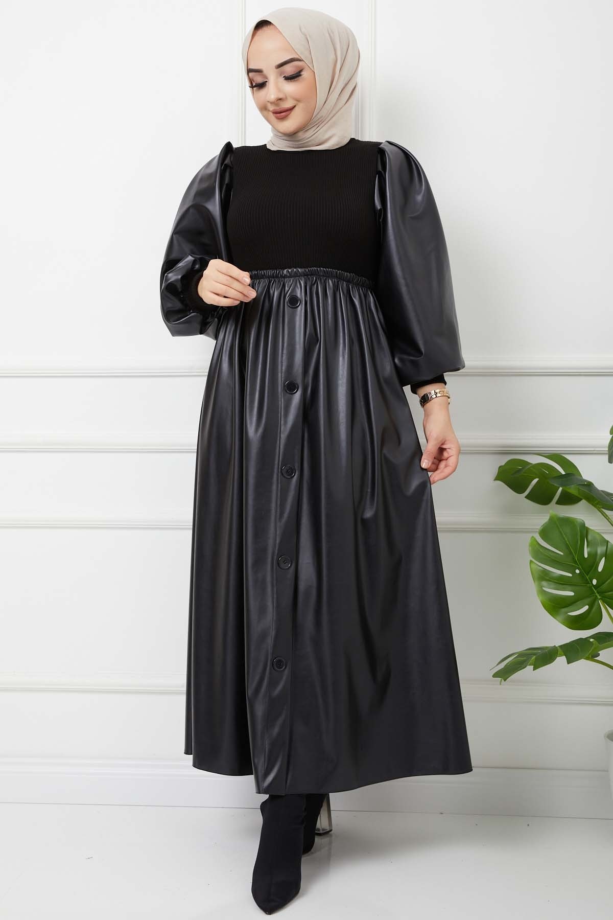 Deri Ve Triko Uyumlu Elbise