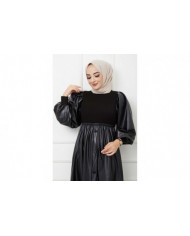 Deri Ve Triko Uyumlu Elbise