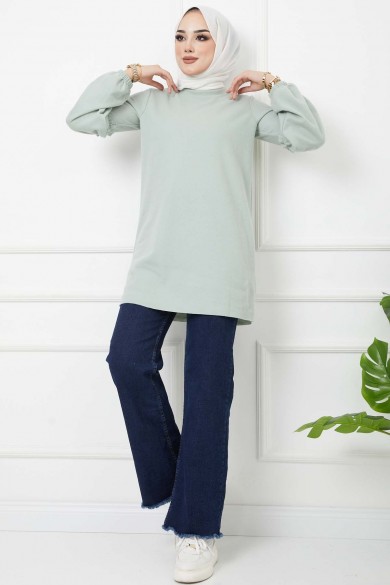 Kolu Büzgülü Tunik - Mint
