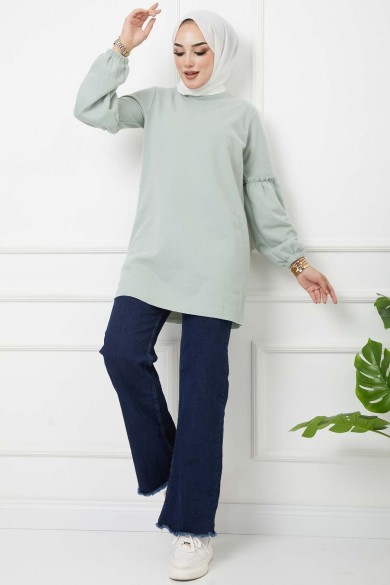 Kolu Büzgülü Tunik - Mint