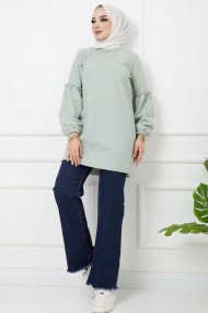 Kolu Büzgülü Tunik - Mint