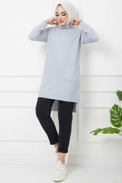 Balıkçı Yaka Cepli Tunik - Bebe Mavi