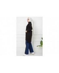 Balıkçı Yaka Cepli Tunik - Siyah