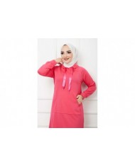 Kapüşonlu Kanguru Cep Tunik - Fuşya