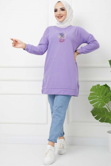 Skulent İşlemeli Tunik - Lila