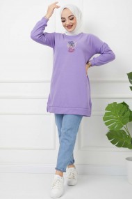 Skulent İşlemeli Tunik - Lila