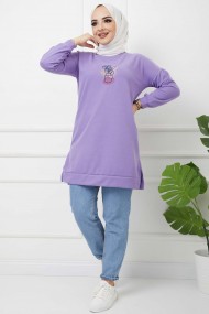 Skulent İşlemeli Tunik - Lila