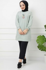 Skulent İşlemeli Tunik - Yeşil