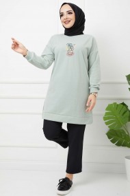 Skulent İşlemeli Tunik - Yeşil
