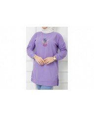 Skulent İşlemeli Tunik - Lila